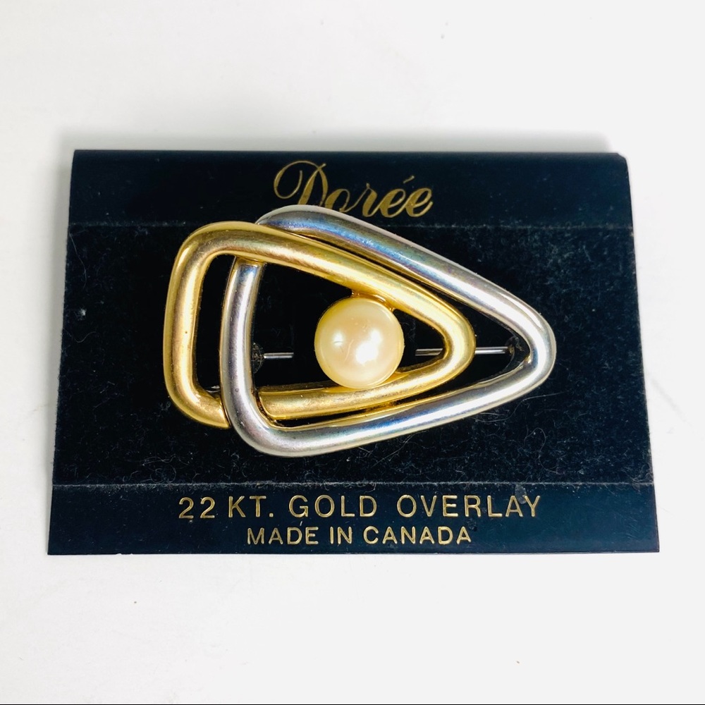 Brooch 22K gold overlay and faux pearl.